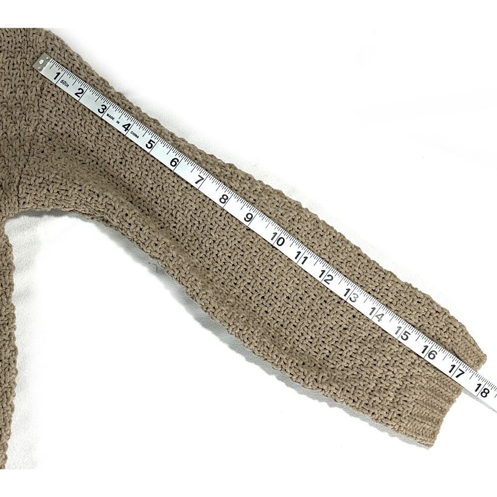 Pink Rose Beige Cable Knit Cardigan Sweater Small Open Front Longline Pockets - Picture 9 of 13